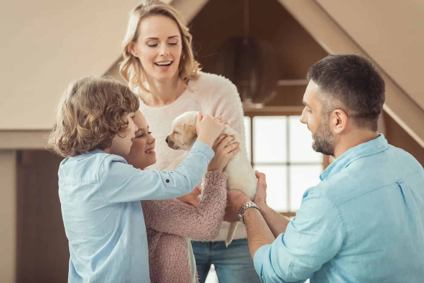 family with puppy
